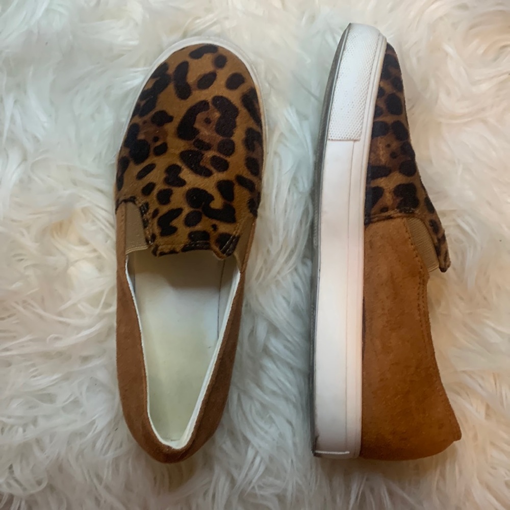Cheetah and brown slip on shoes